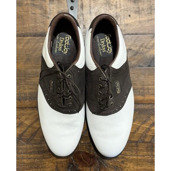 FJ FootJoy DryJoys Golf Shoes Mens Size 9.5M White Brown Leather Classic 53713 - Picture 2 of 9